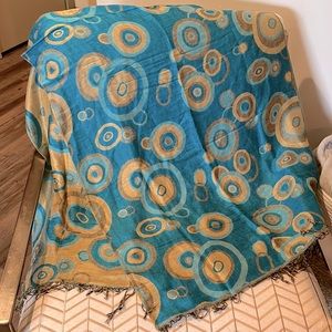 Pashmina scarf, teal and tan print
